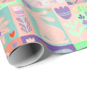 Kleurrijke Collage Roze Groen Paarse Pasen Cadeaupapier (Rol Hoek)