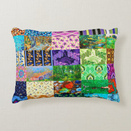 Kleurrijke Collage van  Stoffen en Fine Art Accent Kussen