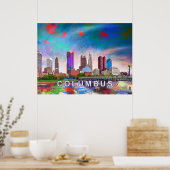 Kleurrijke Columbus Ohio Silhouet Abstracte Kunst Poster (Keuken)