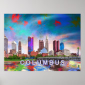 Kleurrijke Columbus Ohio Silhouet Abstracte Kunst Poster (Voorkant)