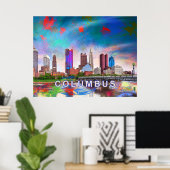 Kleurrijke Columbus Ohio Skyline Abstracte kunst Poster (Thuiskantoor)