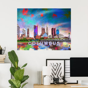 Kleurrijke Columbus Ohio Skyline Abstracte kunst Poster