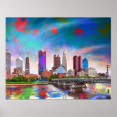 Kleurrijke Columbus Ohio Skyline Abstracte kunst Poster (Voorkant)