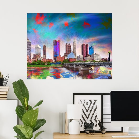 Kleurrijke Columbus Ohio Skyline Abstracte kunst Poster (Thuiskantoor)