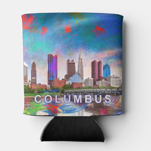 Kleurrijke Columbus Skyline Abstracte kunst Blikjeskoeler (Achterkant)