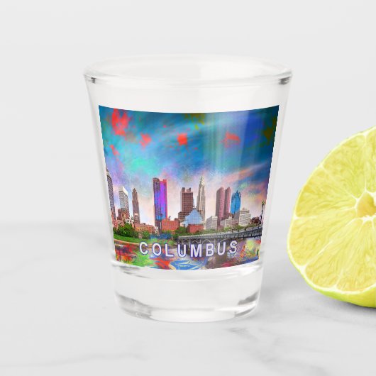 Kleurrijke Columbus Skyline Abstracte Kunst Shot Glas (Voorkant)