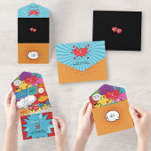 Kleurrijke Comic Book Pop Art Bruiloft All In One Uitnodiging