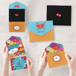 Kleurrijke Comic Book Pop Art Bruiloft All In One Uitnodiging