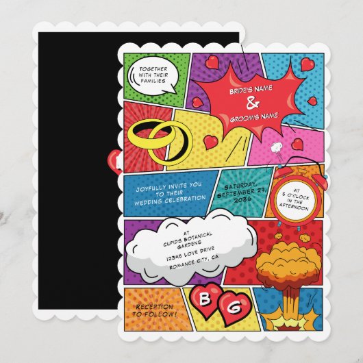 Kleurrijke Comic Book Pop Art Bruiloft Kaart (Voorkant / Achterkant)