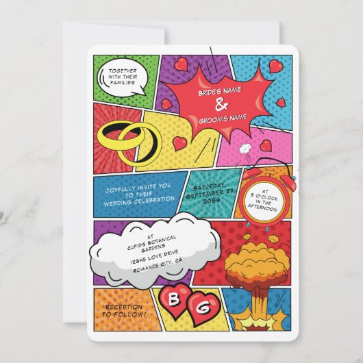 Kleurrijke Comic Book Pop Art Bruiloft Kaart (Voorkant)