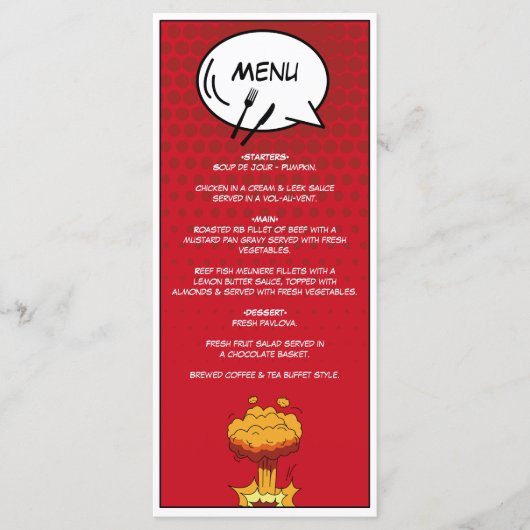 Kleurrijke Comic Book Pop Art Bruiloft Menu (Voorkant)