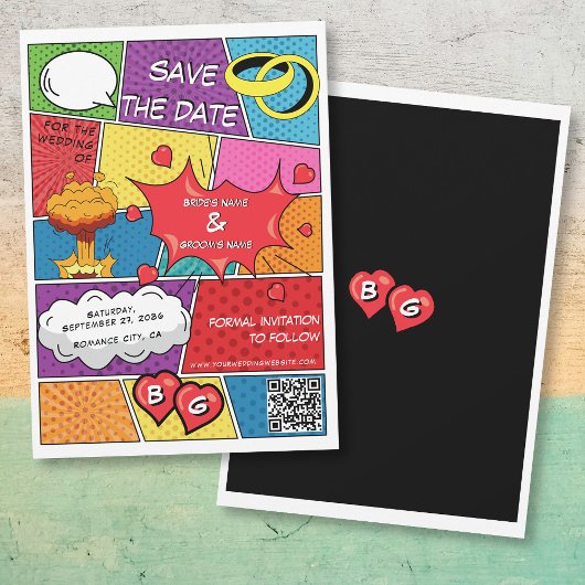 Kleurrijke Comic Book Pop Art Bruiloft QR Code Save The Date