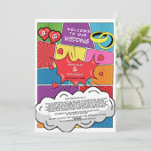 Kleurrijke Comic Book Pop Art Bruiloft Route Programmakaart (Staand voorkant)