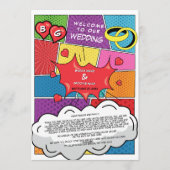 Kleurrijke Comic Book Pop Art Bruiloft Route Programmakaart (Voorkant)