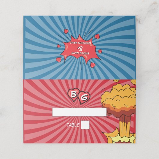 Kleurrijke Comic Book Pop Art Trouwnaam Plaatskaartje (Buitenkant ongevouwen)