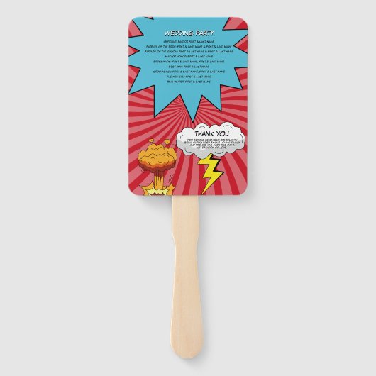 Kleurrijke Comic Book Pop Art Trouwprogramma Handwaaier (Achterkant)