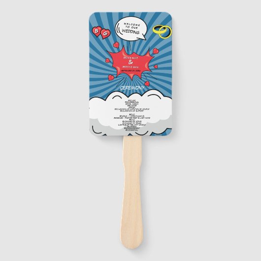 Kleurrijke Comic Book Pop Art Trouwprogramma Handwaaier (Voorkant)