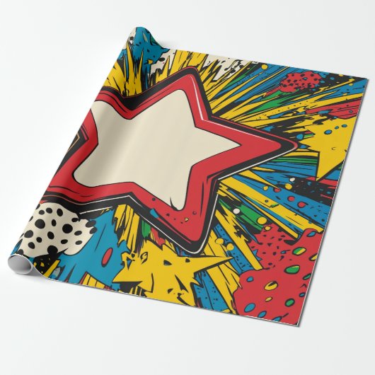 Kleurrijke Comic Pop Art Starburst Explosion Cadeaupapier (Uitgerold)