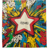 Kleurrijke Comic Pop Art Starburst Explosion Douchegordijn (Voorkant)
