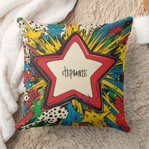 Kleurrijke Comic Pop Art Starburst Explosion Kussen