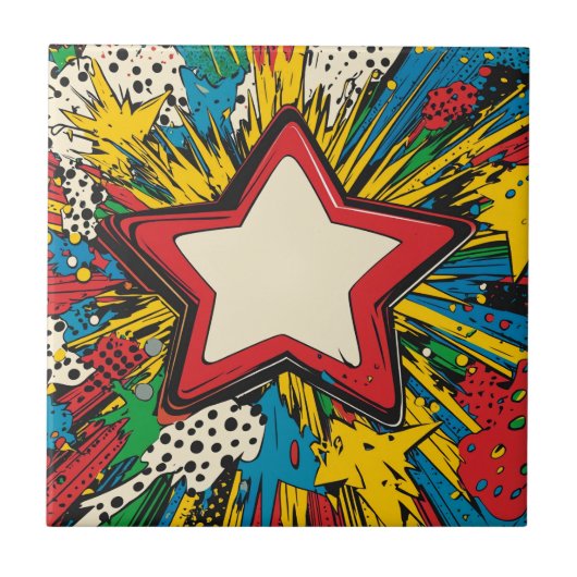 Kleurrijke Comic Pop Art Starburst Explosion Tegeltje (Voorkant)
