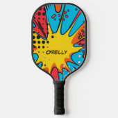 Kleurrijke Comic Style Blauw Rood Geel Monogram Pickleball Paddle (Voorkant)