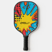 Kleurrijke Comic Style Blauw Rood Geel Monogram Pickleball Paddle (Achterkant)