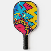 Kleurrijke Comic Style Blauw Rood Geel Monogram Pickleball Paddle (Voorkant)