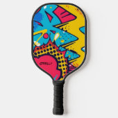 Kleurrijke Comic Style Blauw Rood Geel Monogram Pickleball Paddle (Achterkant)
