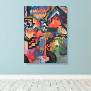 Kleurrijke compositie door August Macke, Vintage K Canvas Afdruk