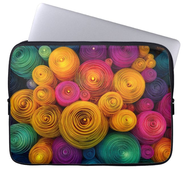 Kleurrijke concentrische cirkels abstracte textuur laptop sleeve (Voorkant)
