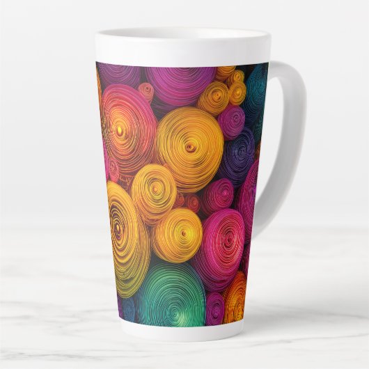Kleurrijke concentrische cirkels abstracte textuur latte mok (Rechterhoek)