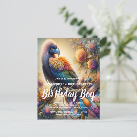 Kleurrijke Condor met Veren Zittend op Boomtak Briefkaart (Staand voorkant)