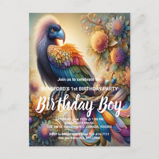 Kleurrijke Condor met Veren Zittend op Boomtak Briefkaart (Voorkant)