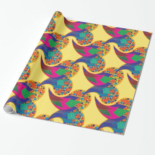 Kleurrijke confetti abstracte Paisley Rainbow-drup Cadeaupapier (Uitgerold)