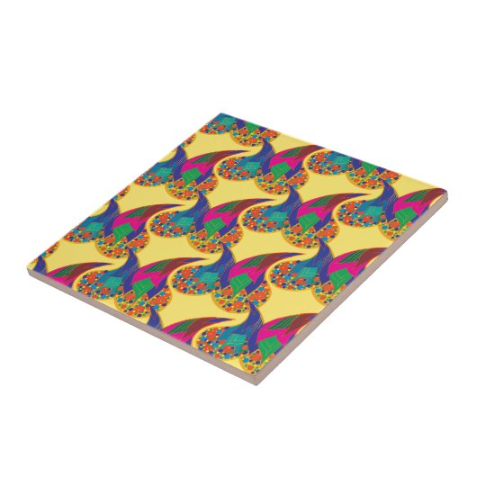 Kleurrijke confetti abstracte Paisley Rainbow-drup Tegeltje (Zijkant)