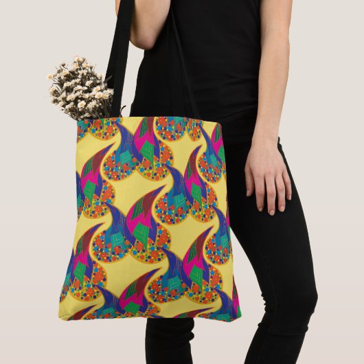 Kleurrijke confetti abstracte Paisley Rainbow-drup Tote Bag (Dichtbij)