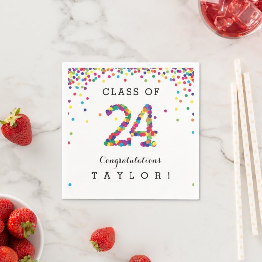 Kleurrijke Confetti Afstuderen Klasse van 2024 Servet (Insitu)