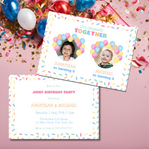 Kleurrijke Confetti Ballon Foto Dubbele Verjaardag Kaart