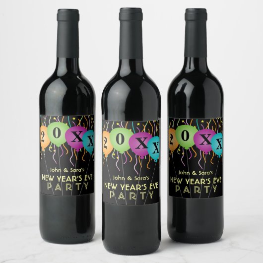 Kleurrijke Confetti & Ballonnen, Oudejaarsfeest Wijn Etiket (Flessen)