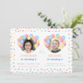 Kleurrijke Confetti Balloon Photo Joint Verjaardag Kaart (Staand voorkant)