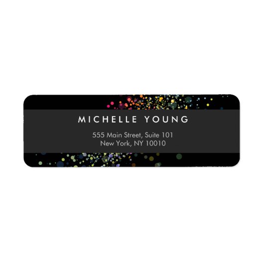 Kleurrijke Confetti Bokeh op Black Modern Etiket (Voorkant)