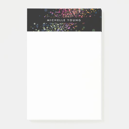 Kleurrijke Confetti Bokeh op Black Modern II Post-it® Notes (Voorkant)