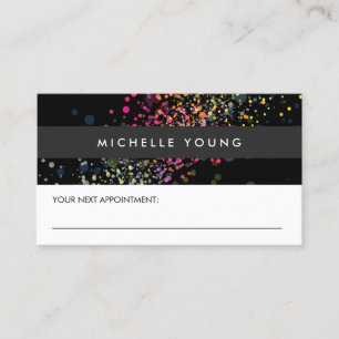 Kleurrijke Confetti Bokeh op zwarte afspraak Afsprakenkaartje