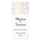 Kleurrijke confetti, bomen bruiloft menu kaart (Voorkant)