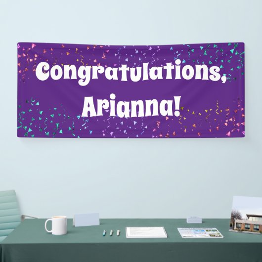 Kleurrijke Confetti Bright Paarse Gefeliciteerd Spandoek (Beurs)