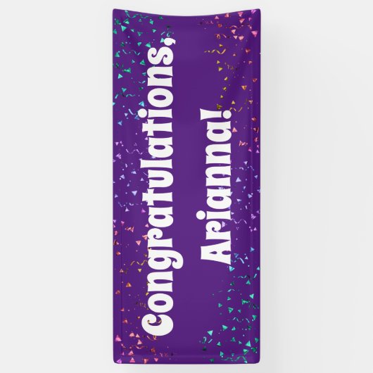 Kleurrijke Confetti Bright Paarse Gefeliciteerd Spandoek (Verticaal)