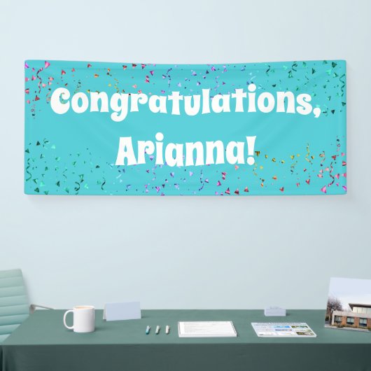 Kleurrijke Confetti Bright Turquoise Gefeliciteerd Spandoek (Beurs)