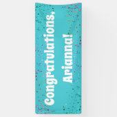 Kleurrijke Confetti Bright Turquoise Gefeliciteerd Spandoek (Verticaal)