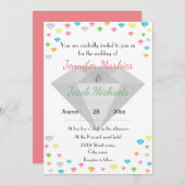 Kleurrijke Confetti & Diamond bruiloft uitnodiging (Voorkant / Achterkant)